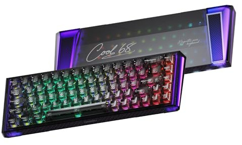 DAREU COOL68 Clavier Gaming 8000 Hz Rapid Trigger, Précision RT de 0,01mm, 65% Filaire Clavier avec Magnétique Hall Effect Switches, Hot Swap, Gasket, 20 RGB Modes, Actionnement Réglable (Noir)