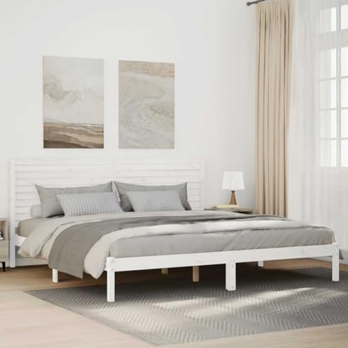 Kaloriko Massivholzbett Weiß 200x220 cm, Extra Lang, Kiefernholz Bettrahmen mit Lattenrost, Stauraum, für Schlafzimmer Möbel