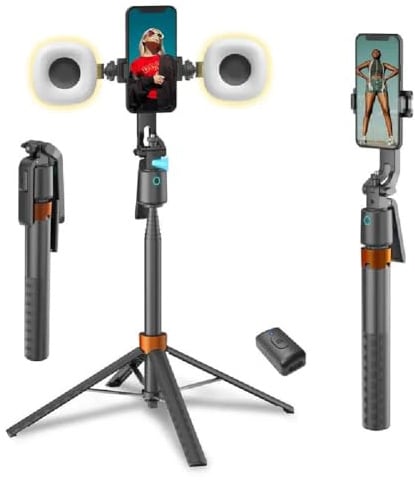 Smart Tracking Gimbal Selfie Stick, 360° Drehung Auto Face Tracking Stativ, 180cm Telefonstativständer mit Licht, Fernbedienung und Gestensteuerung, Für Live Streaming Videoaufzeichnung Vlog