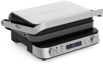 GreenPan Bistro Electric Contact Grill and Griddle | Indoor Stainless Steel 6-in-1 Grill, Healthy Ceramic Nonstick, Dishwasher Safe Reversible Plates, PFAS-Free