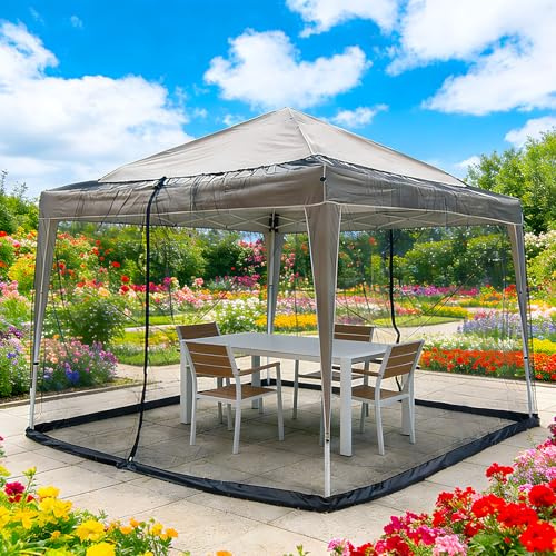 Mosquitera para patio de 3 m x 3 m, mosquitera para exteriores, de polipropileno, nanocompuesto, 4 paneles laterales para cenador, con 2 cremalleras, fácil de instalar, tasa de sombra del 30 % (negro)