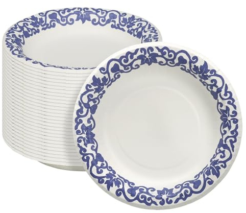 Cherypick Pappteller Einweg 22 cm, 30 Stück, tief, Porzellanmuster, stabil | Extra dick, schnittfest, mikrowellengeeignet und fettbeständig. Ideal für Pasta, Salat, Curry und Grillgut