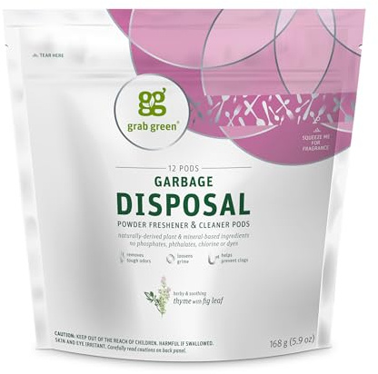GrabGreen, Garbage Disposal Freshener & Cleaner, Thyme with Fig Leaf, 12 Pods, 5.9 oz (168 g)