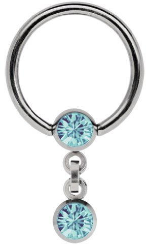 Titan Piercing Ring in mit Kette und 5 mm Stein-Kugeln