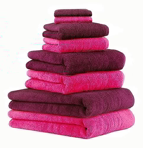 Betz 8er Set Handtücher Handtuch Deluxe 100% Baumwolle 2 Badetücher 2 Duschtücher 2 Handtücher 2 Seiftücher Farbe Pflaume und Fuchsia