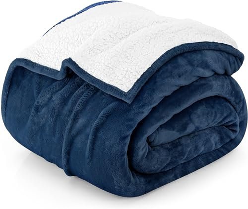 Utopia Bedding Sherpa Decke [Marineblau, 228x228 cm] - 480GSM Thick Warm Plüsch Fleece Wendedecke für Bett, Sofa, Couch, Camping und Reisen