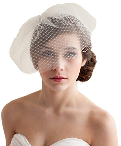 YAZILIND Westlicher Stil Hochzeit Kopfschmuck Elegant Brautschleier Weiß Netz Kurz Schleier mit Kamm