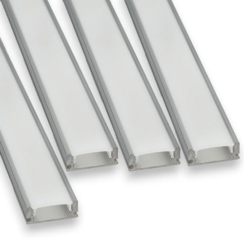 JANDEI - 4 x 1 mètre de Profilé Aluminium Led Forme U pour Installer Bandes à LED sur la Surface, Avec Diffuseur Translucide, Kit de Montage Complet. Comprend les accessoires (Gris)