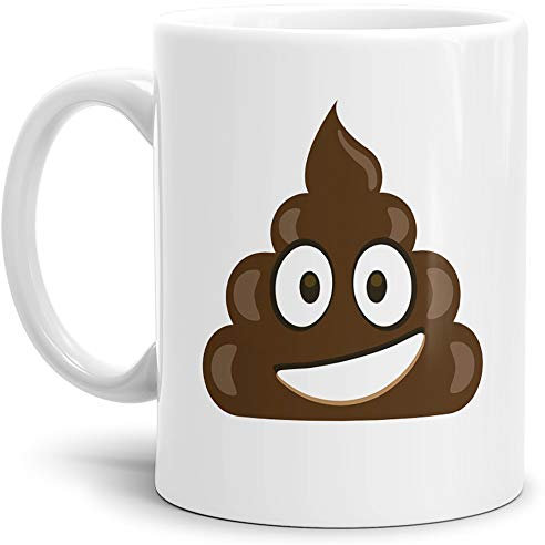 Tassendruck Tasse -Kackhaufen- mit Spruch: Kacke - Weiss -/Smiley/Shit/Kacke/Lustig/Witzig/Spaßig/Mug/Cup/Beste Qualität - 25 Jahre Erfahrung