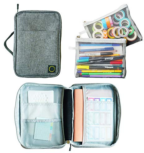 Großer Tagebuch-Organizer – Aufbewahrung für Ihren Planer und Bullet Journal Zubehör/Zubehör – Buntstifte, Gelstifte, Washi-Tape, Schablonen, Aufkleber usw. – nur Etui, grau, M, Individuell