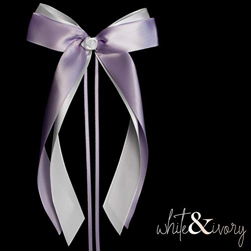 white & ivory 25 Autoschleifen Hochzeit Antennenschleifen | Flieder & weiß | doppelt handgebunden mit Rose | hochwertiges Satin | Autoschmuck | Deko Schleife