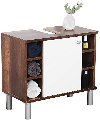 RICOO Badezimmerschrank 60x54x32cm in Eiche Braun WM100-EC-W, Waschbeckenunterschrank aus Pressholz, Badunterschrank schmal, Badmöbel, Badezimmer Unterschrank Waschbecken, Unterschränke fürs Bad