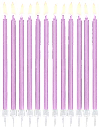DekoHaus Geburtstagskerzen Helllila 14 cm – 24 Stück lange Kuchenkerzen mit Halterungen, glatte Kerzen für Geburtstag, Babyparty, Hochzeit, Torten, Cupcakes, Partydeko