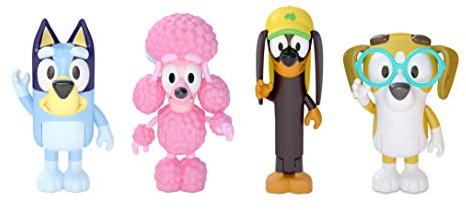 BlueY 4er-Figuren-Set Freunde, Coco, Snickers und Honey; 6,3-7,6 cm große Figuren mit beweglichen Gelenken – offizieller Sammelartikel