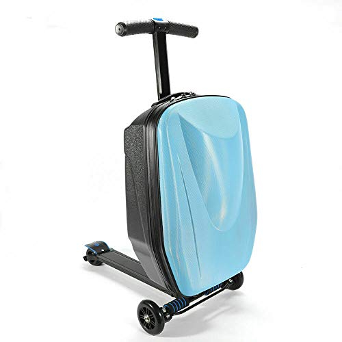 sujrtuj Reisekoffer Scooter Roller Koffer Trolley Faltbarer Handgepäck Hartschalenkoffer(Schwarz/Blau) (Blau)