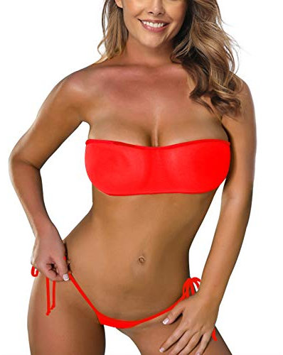 SHERRYLO Bikini transparent en micro-maille - Rouge - Taille Unique