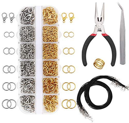 EuTengHao 1314 offene Biegeringe und Karabinerverschlüsse, Schmuckreparatur-Set, Schmuckherstellung, Schmuck-Set für Halskettenreparatur, mit Schmuckherstellungszubehör (Gold und Silber)