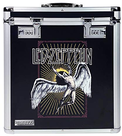 Vaultz Vinyl Record Storage Box - Locking 50 Album Holder & Organizer - Great Alternative to Flimsy LP Crate - 14.4 x 13.4 x 9.6 Inches - Led Zeppelin Album Design
