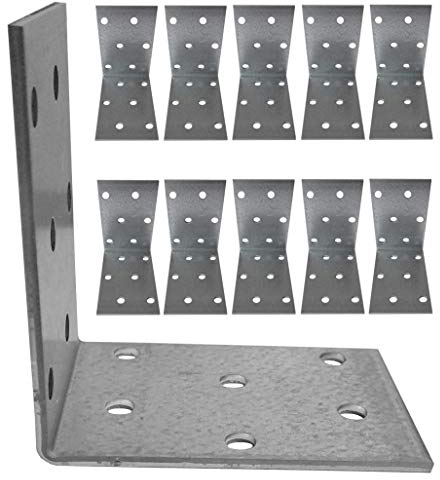 Corner Braces Brackets Plates Pack of 10pcs Heavy Duty Wooden Right Angle Iron, Metal Steel Sheet Galvanised (60 x 60 x 40 x 2mm)