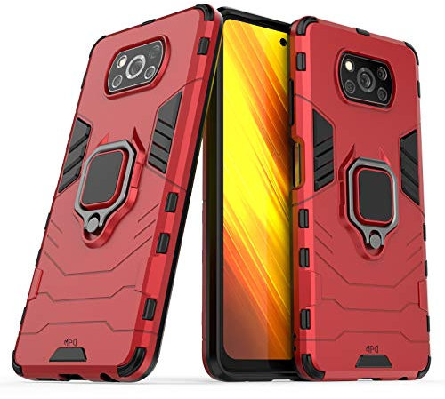 Funda para móvil Xiaomi Poco X3 NFC / Poco X3 Pro Carcasa Magnética con Anillo Imán Híbrida Antigolpes Resistente Rígida Dura [Tecnología de Absorción de Golpes] (Xiaomi Poco X3, Rojo)