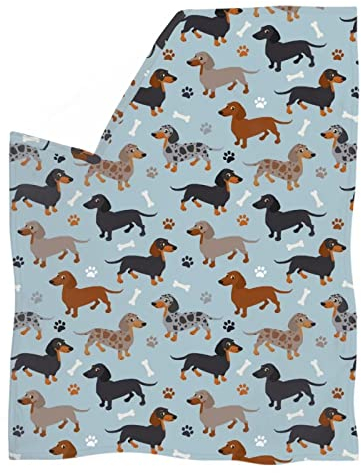 chaqlin Niedliche Tier-Überwurfdecke mit niedlicher Dackel-Fleecedecke, weich, gemütlich, flauschig, warm und flauschig, Cartoon-Sherpa-Plüschdecke, Wurst, Hunde-Tagesdecke, Überwurf, Couchbezüge