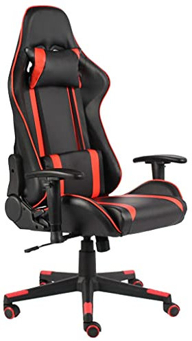 vidaXL Silla Gaming Giratoria Asiento Sillón Muebles Mobiliario Ajustable Estudio Escritorio Videojuegos Oficina Despacho Ordenador PVC Rojo
