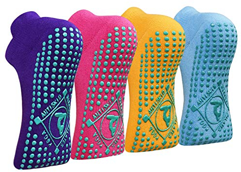 ELUTONG Yoga Socken Anti-Rutsch-Socken (4 Paare) für Damen Pilates, Barre, Tanz, Ballett, Kampfsport, Trampolin, Yoga,Fitness, Krankenhaus, Reha, Heim- und Körperbalance EU 41-43