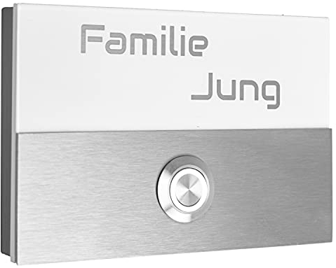 Jung-Edelstahl-Design Edelstahl Türklingel Liverpool3AG weiss mit Gravur Klingelschild 12x8 cm. Aufputztürklingel mit LED Klingeltaster aus Edelstahl. Moderne Klingelplatte für Ihre Haustür.