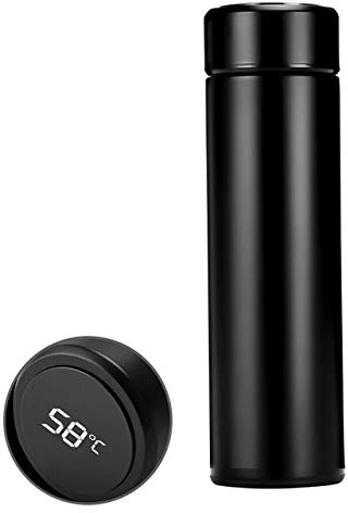 MEETOZ Intelligent Temperature Display Vacuum Insulated Water Bottle,Leak Proof, Stainless Steel Coffee,Keep Cold 12H Keep Warm 24H,17OZ (Black)