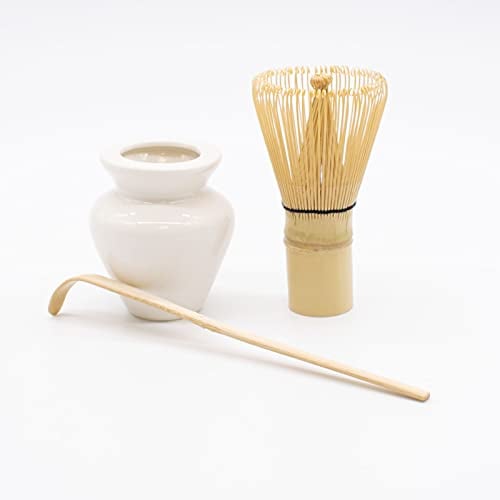 Ensemble d'accessoires de cérémonie japonaise pour matcha – Ensemble de 3 pièces comprenant un fouet en bambou fait à la main, une cuillère/une cuillère pour thé vert et une cuillère à thé