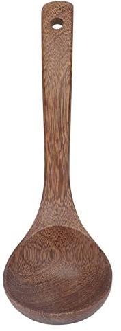 Soup Scoop, Seamless Wooden Spoon Wenge Round Hanging Hole for Cooking for Sugar for Tea(Small Soup Spoon with Curved Handle)