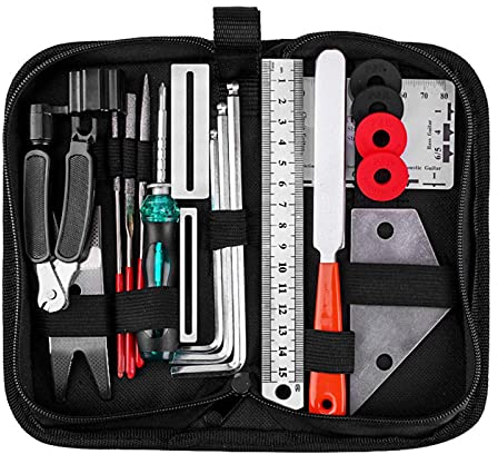 Kit de Herramientas Reparación Guitarra, Kit Herramientas, Puas de Guitarra Electrica, Guitarra Mantenimiento con Bolsa Limpieza Transporte Enrollador Cuerdas Llave Hexagonal Kits Instalación