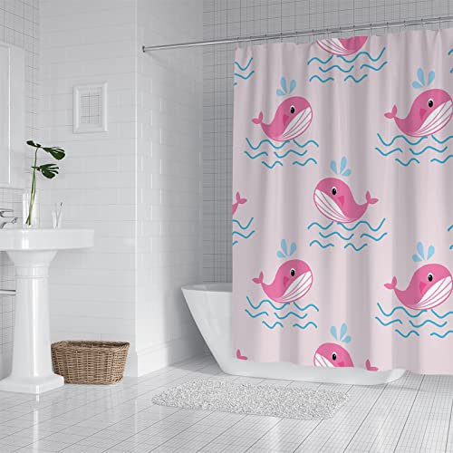 LWLFC Duschvorhang 180X200 Erröten Rosa Duschvorhang Anti-Schimmel und Wasserabweisend Shower Curtain kindermotiv, Duschvorhänge mit 12 Haken,Duschvorhang für badewanne Polyester