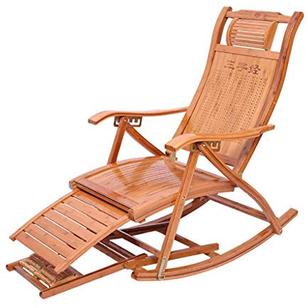 WANWEN Schaukelstuhl Bambus Schaukelstuhl Sonnenliege Outdoor Holzstuhl Liegender Gartenstuhl für Garten oder Terrasse in Natur Lounge Chair (Farbe: A) Little Surprise