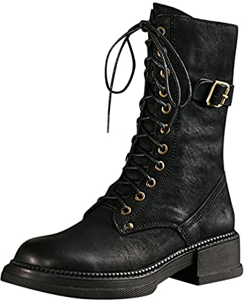 NOAGENJT 2022 Stivali Donna Allacciare Tacco Stivaletti vintage stivali corti estivi donna stivaletti estivi donna traforati tacco Stivaletti casual(Nero,39.5 EU)
