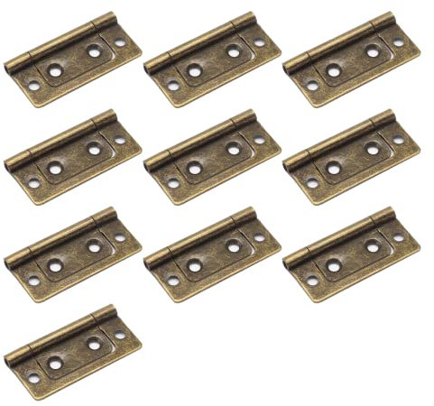 Unlorspy 10PCS Non-Mortise Hinges, 2x1(LxW) Bifold Door Hinges Heavy Duty Non-Mortise Box Hinges with Mounting Screws for Furniture (Bronze)