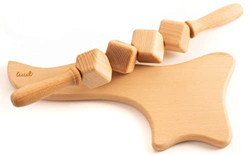 Tuuli Maderotherapie Holz Set, Würfelroller 40 cm, Gua Sha Paddle 33 cm | 2 Holzwerkzeuge, Würfelroller und Gua Sha Paddle, für Rollen und Gleiten, manuell, ohne Strom
