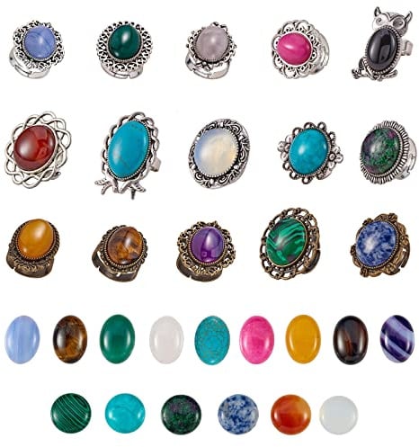 WEWAYSMILE 15 Stk. DIY Cabochon-Ringfassung, Glascabochon-Ringfassung, Kit zur Herstellung Fingerringen, Für Die DIY-Ringherstellung Schmuckzubehör, Innendurchmesser: 0.67 Zoll