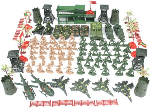 122 Stück Stück Soldaten Spielset, Armee Soldaten Figuren Militär Modell Spielesets Mini Plastik Soldatenfiguren Spielzeug Panzer Flugzeuge Flaggen Schlachtfeld Spielzeugsoldaten für Kinder Jungen