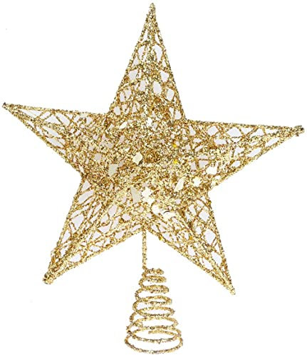 Christmas Tree Topper Star, Glitter Xmas Trees Top Decoration, Ornament Indoor Party Home Decoration Fit for Ordinary Size Christmas Tree (Gold)