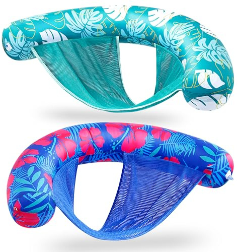 SLOOSH Pool Floats Chairs Adult，2 Packs Inflatable Noodle Chair with Sling Soft Fabric，Floating Pool Float Lounge Water Swimming Floaties for Party Summer Water Fun（Flower Leaves）