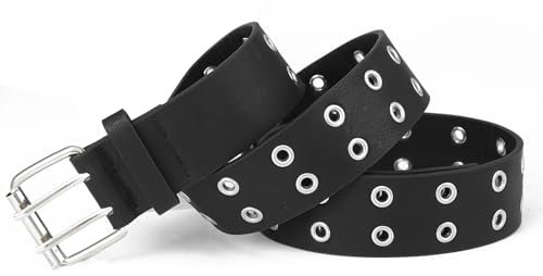 RUILAIBO Nietengürtel Punk mit Metallkette für Damen/Herren 80er Rock, Schwarz, S