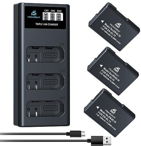 Homesuit EN-EL14 EN-EL14a Battery and Rapid LCD Charger Kit for Nikon D3500 D3300 D3100 D3200 D3400 D5100 D5200 D5300 D5500 D5600 Coolpix P7000 P7100 P7700 P7800 Cameras (3-Pack)