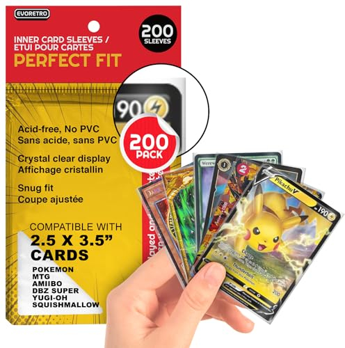 EVORETRO 200 passgenaue Kartenhüllen - Clear Penny Sleeves für Pokemon Karten, MTG, Yu-Gi-Oh, Lorcana, One Piece, Dragon Ball - Sammelkartenzubehör 2,5x3,5 Zoll (63,5 mm x 88 mm)