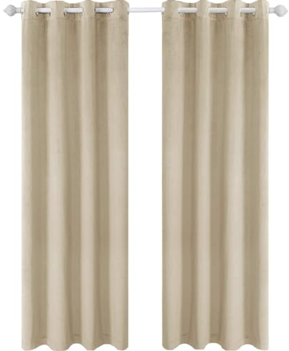 YSTELLAA Tende Velluto Oscuranti Per Interni 2 Pezzi, 140×280cm, Termica Isolante Freddo E Caldo, Termiche Con Anelli, Tende Camera Da Letto, Fonoassorbenti, Beige