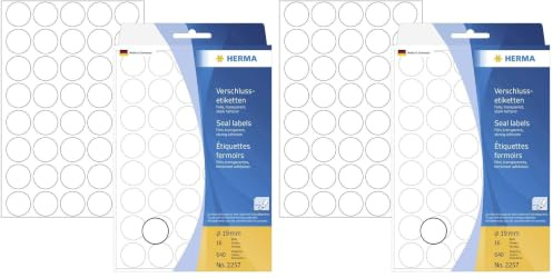 HERMA Clear Seal Stickers, 640 Labels, Ø 19 mm, 40 Labels per Sheet, Self Adhesive Round Sealing Stickers, Blank Sticky Dots for Mail Envelopes Boxes Gift Packaging, Transparent (Pack of 2)