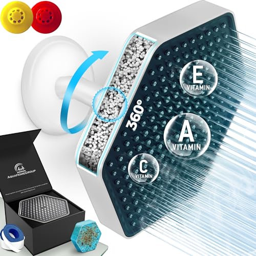 AquaHomeGroup Luxus Gefilterter Duschkopf Hochdruck Regenduschkopf mit Filter für Chlor, Rost, Sedimente Wasserfilter Duschkopf mit Vitamin C E A - SPA-Effekt (zum Patent angemeldet) (Weiß)