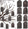 16 Stück Halloween Anhänger Grabstein, Kleine Papier Halloween Charms mit Hanfseil, Halloween Pendant Charm Anhänger für Schwarze Geist Fledermaus DIY Handwerk Festival Dekoration zum Aufhängen