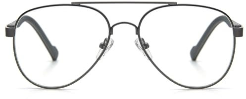 KoKoBin Vintage Metal Frame Reading Glasses Aviator Toad Frame Lens Anti Blue Light women Men Computer Reader (Gray, 2.5)