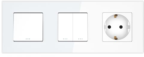 PULSAR Ein-Aus Schalter/Serienwechselschalter/Steckdose 3 Fach Unterputz Weiß Glas - Lichtschalter/Serien-Wechselschalter/Steckdose Lichtschalter Taste Schalter Steckdose 4mm Glas